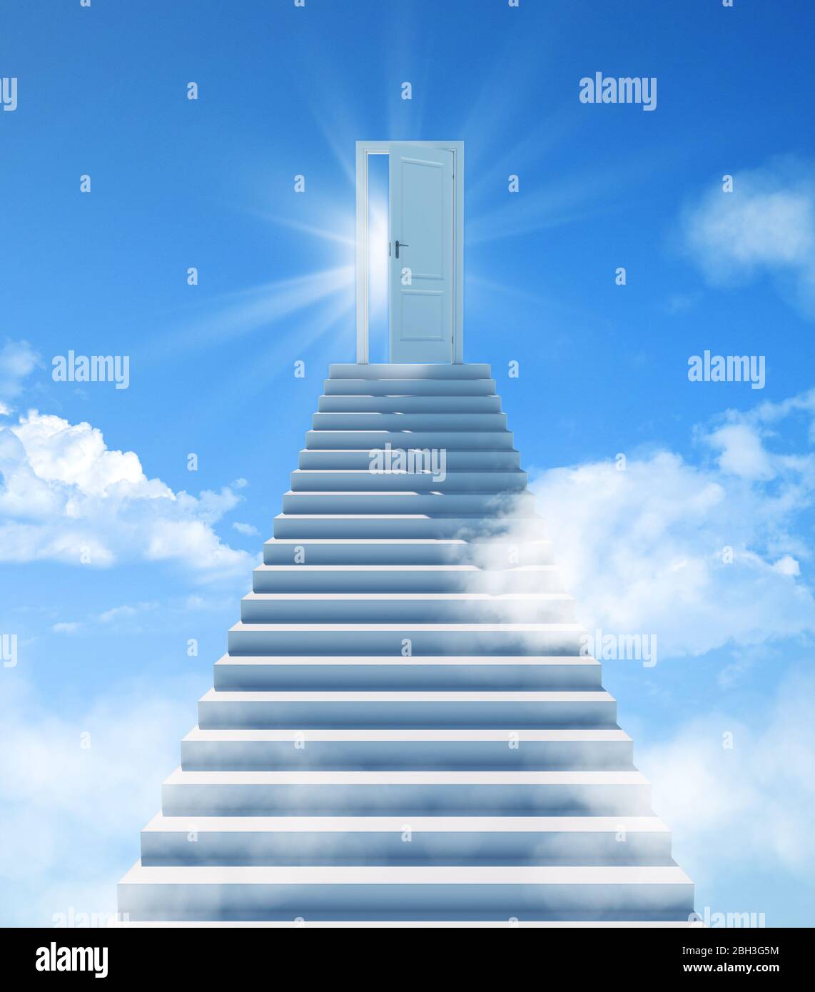 Scalinata al cielo. Le scale alla fine sono le porte del successo. Porta del Paradiso, incontro con Dio Foto Stock