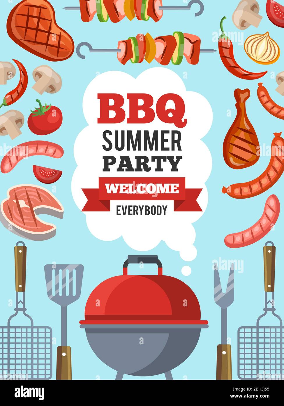 Modello di disegno dell'invito per la festa del barbecue. Poster vettoriale  invito a una carta barbecue con posto per la vostra illustrazione di testo  Immagine e Vettoriale - Alamy