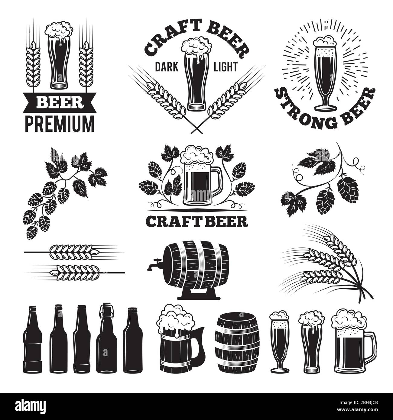 Set di etichette per pub. Elementi di design del logo. Etichetta birra birreria, logo e badge della birreria, illustrazione vettoriale Illustrazione Vettoriale