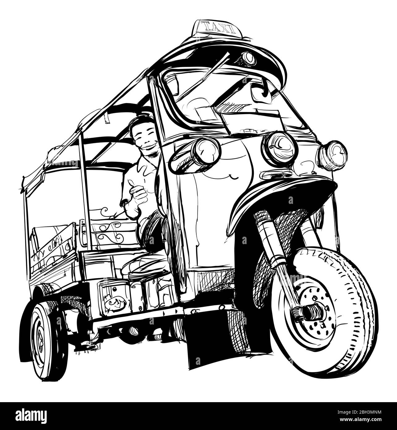 TukTuk in Thailandia - illustrazione vettoriale (ideale per la stampa su tessuto o carta, poster o carta da parati, decorazione della casa) Illustrazione Vettoriale