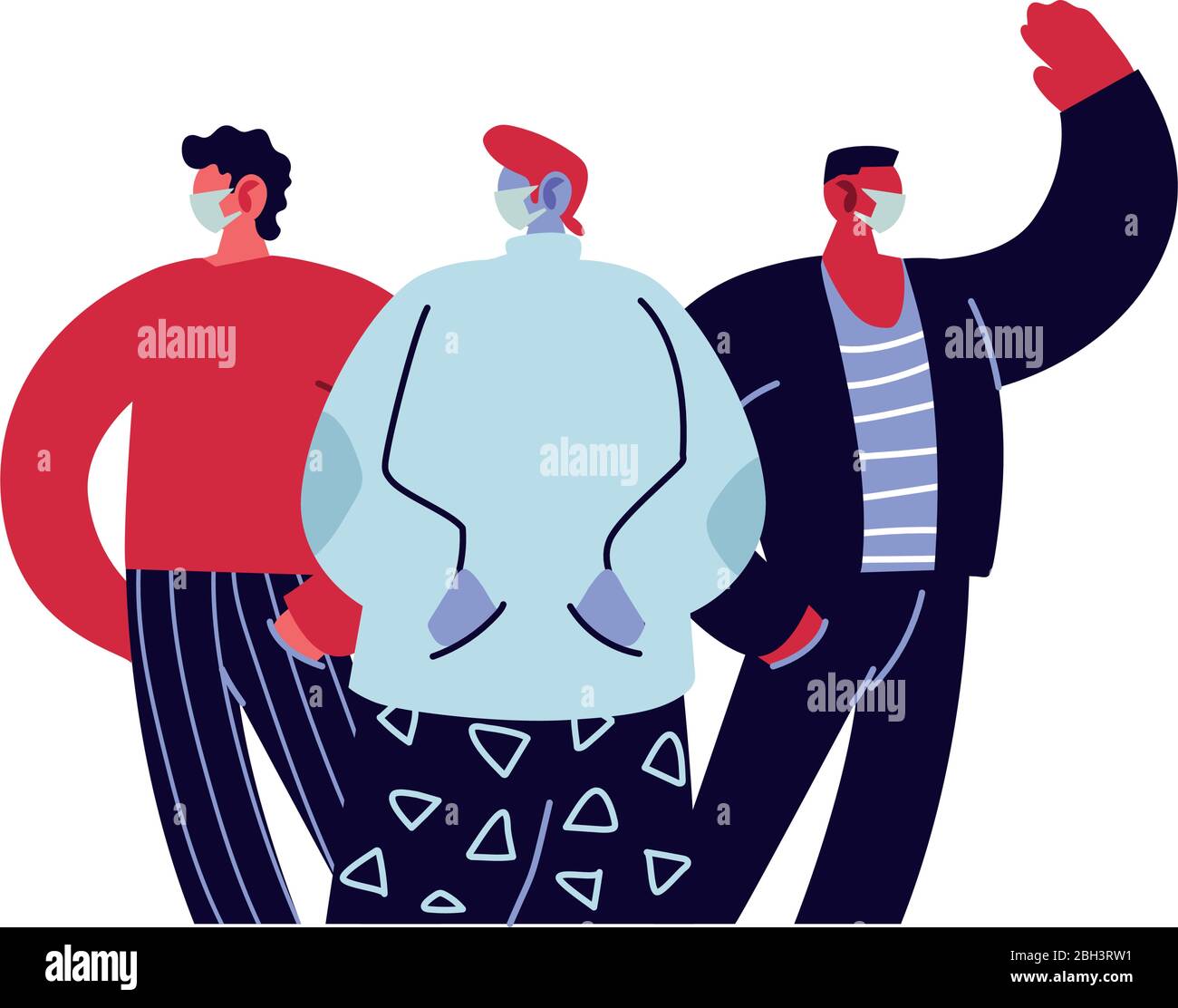 giovani uomini che usano maschere facciali disegno di illustrazione vettoriale Illustrazione Vettoriale