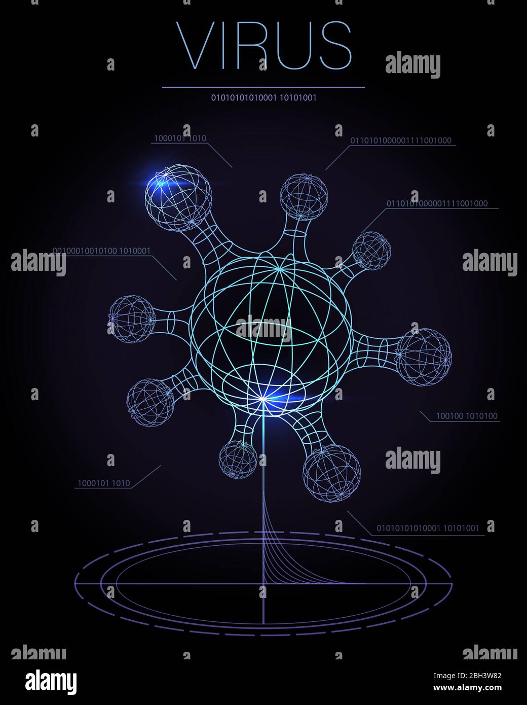 Sci fi Molecule Shape Interface screen futuristico HUD bar della nave spaziale. Virus, batteri, microbi struttura atomi forma e segno genetica illustrat Foto Stock