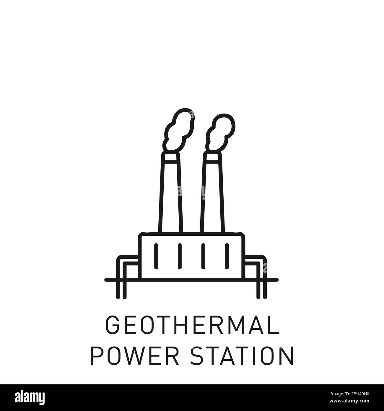 Icona della linea sottile della centrale elettrica geotermica. Elemento di progettazione per le energie rinnovabili, la tecnologia verde. Illustrazione vettoriale. Illustrazione Vettoriale