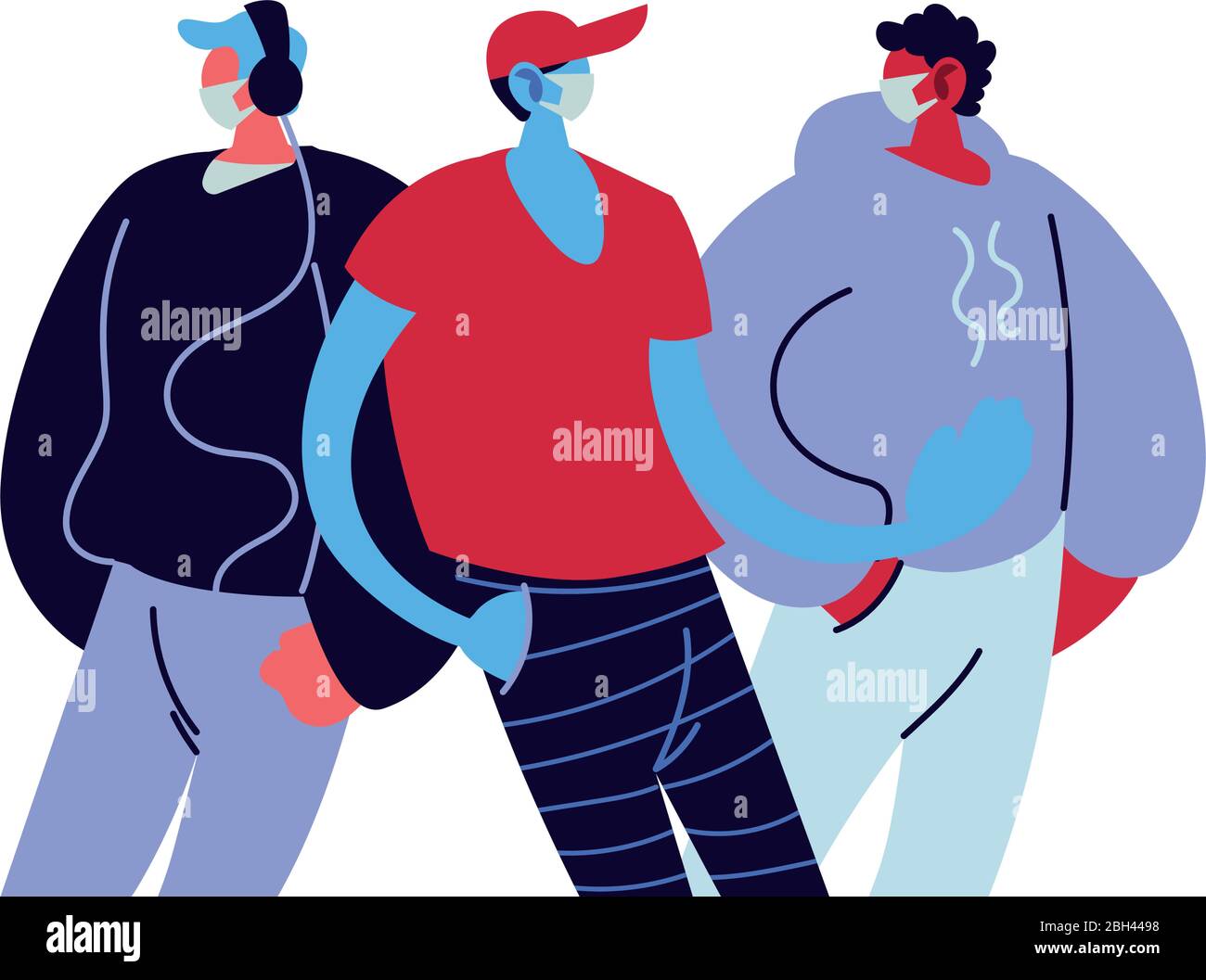 giovani uomini che usano maschere facciali disegno di illustrazione vettoriale Illustrazione Vettoriale