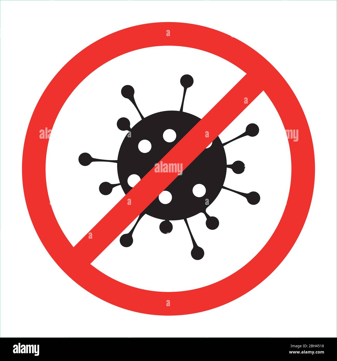 Simbolo rosso proibire il virus corona con vettore icona glifo nero. Interrompere l'infezione con il patogeno Covid-19. Illustrazione Vettoriale