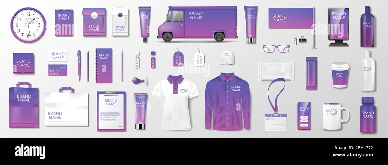 Progettazione di modelli di identità aziendali. Kit di design per il salone di bellezza, il negozio di cosmetici o il centro medico. Set di cancelleria per ufficio. Vettore Illustrazione Vettoriale