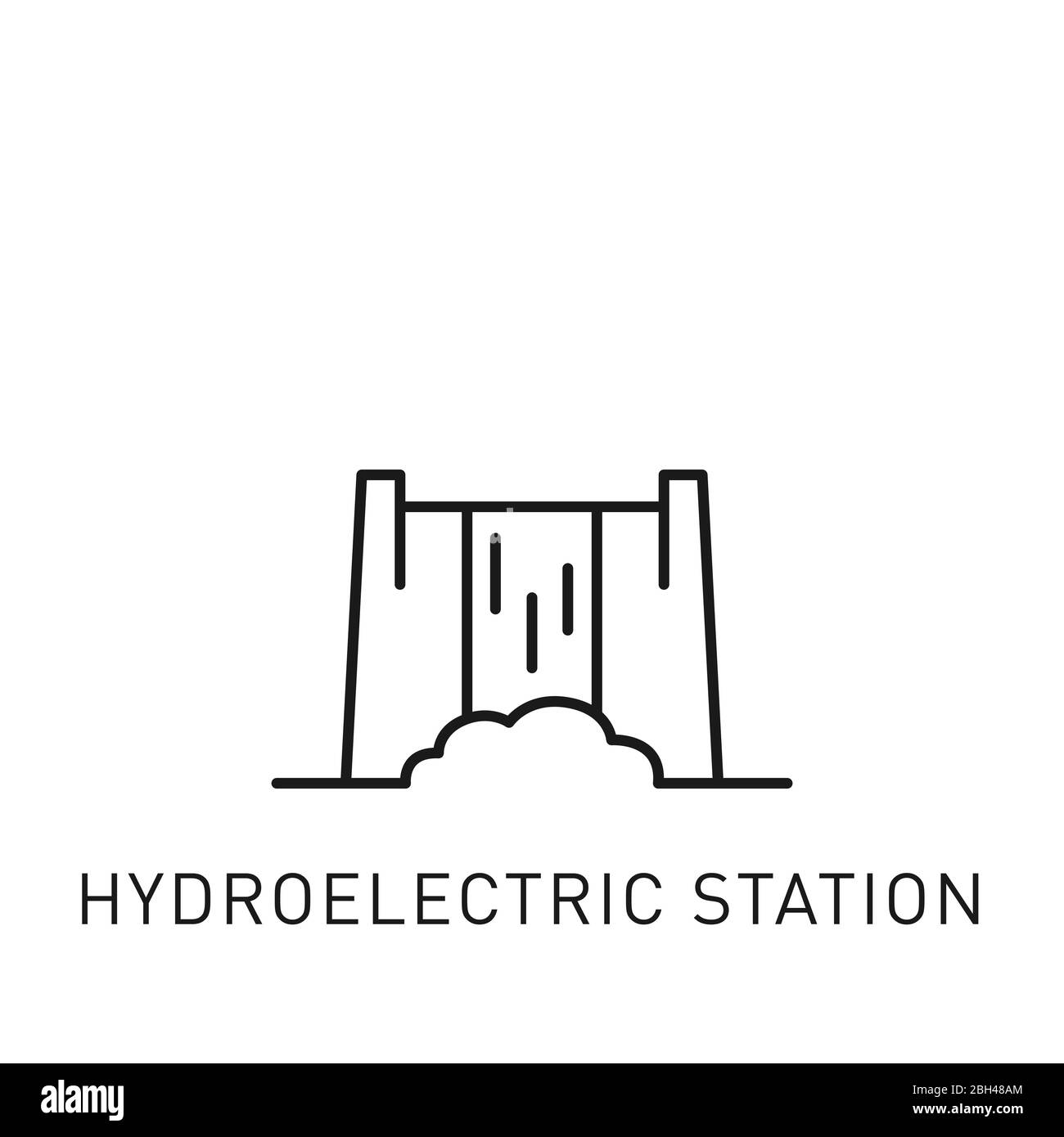 Icona linea sottile della stazione idroelettrica. Elemento di progettazione per le energie rinnovabili, la tecnologia verde. Illustrazione vettoriale. Illustrazione Vettoriale