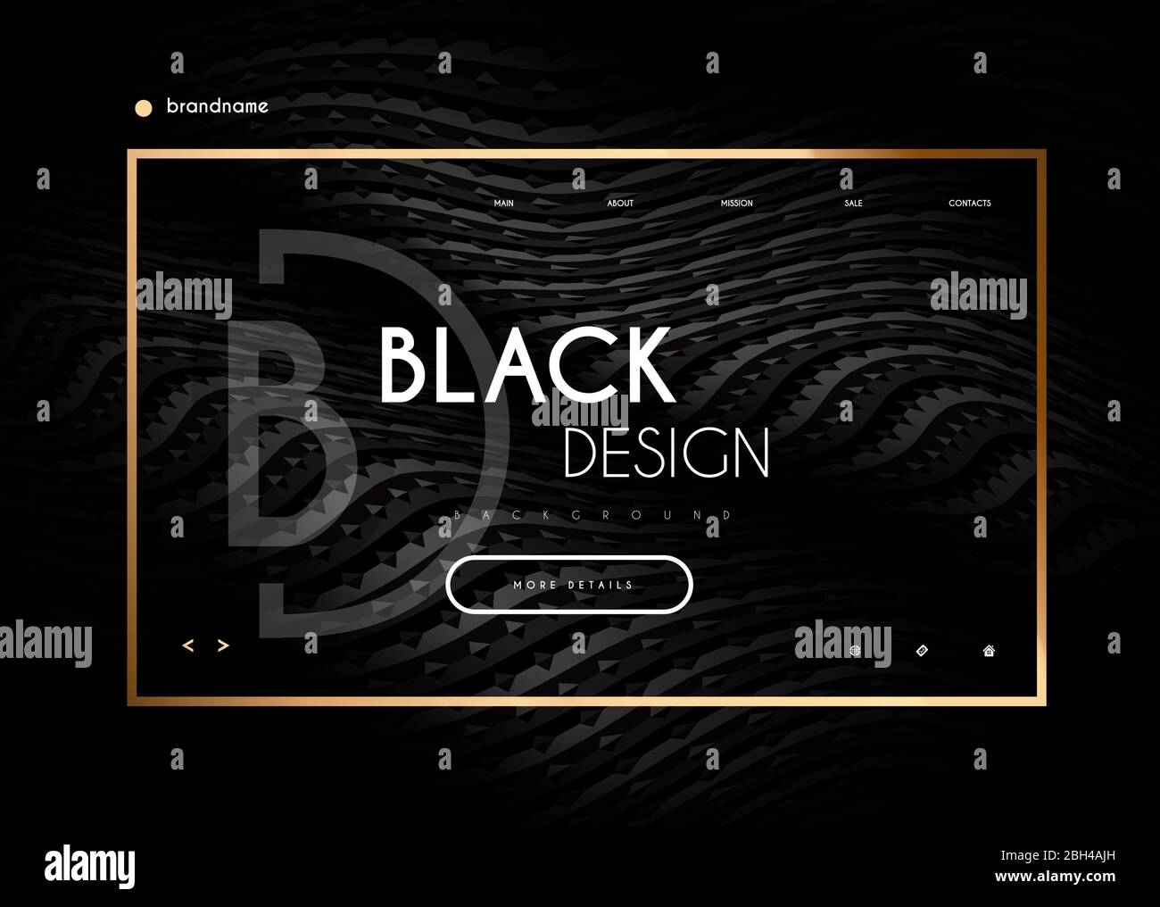 Disegno di pagina di Web, pagina di destinazione in nero e oro stile minimalista. Vettore Illustrazione Vettoriale