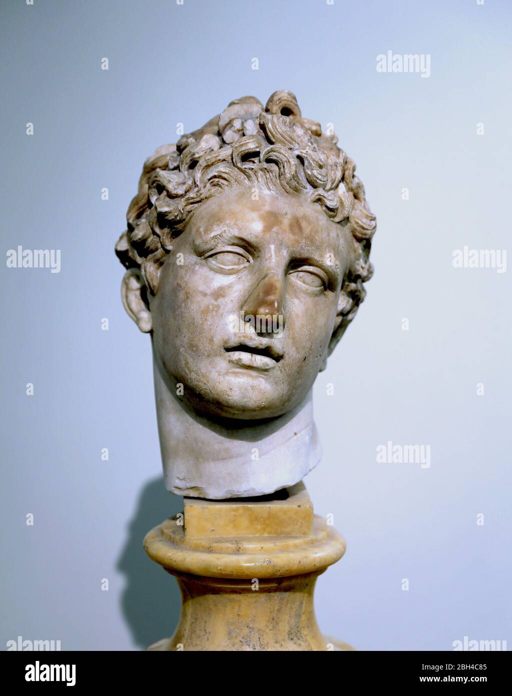Meleager, testa in marmo, inizio II secolo d.C. Copia romana di un originale greco di Skopas di Paros. Museo Archeologico di Napoli. Italia. Foto Stock