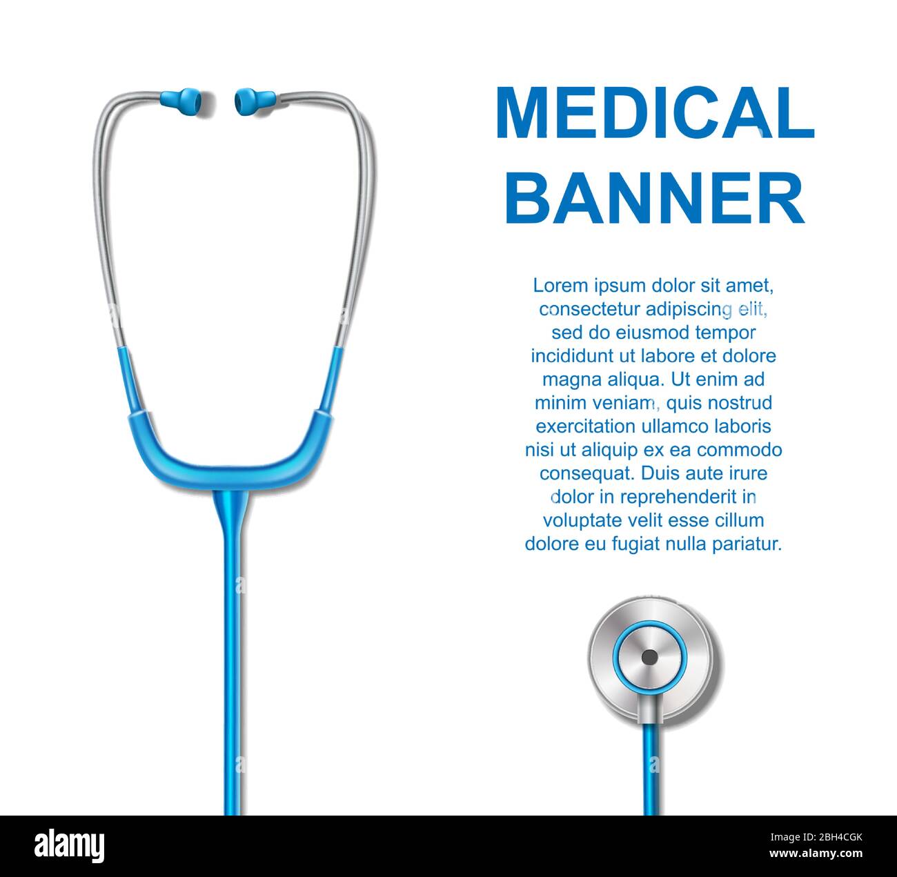 Concetto di vettore sanitario con stetoscopio. Apparecchiature mediche per il controllo e la diagnosi. Illustrazione dell'apparecchiatura per lo stetoscopio per medicina Illustrazione Vettoriale