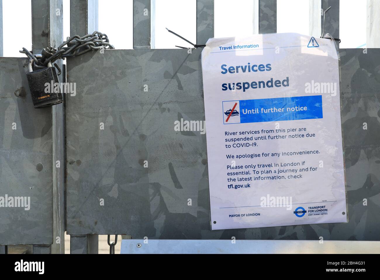 Servizi di TFL River Thames sospesi a causa di Covid-19, Regno Unito Foto Stock