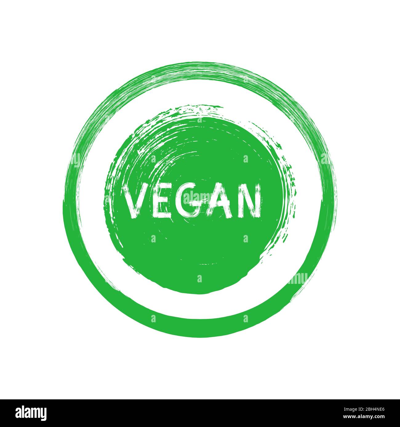 Badge verde tratto pennello vegan. Elemento di progettazione per il design del packaging e materiale promozionale. Illustrazione vettoriale. Illustrazione Vettoriale