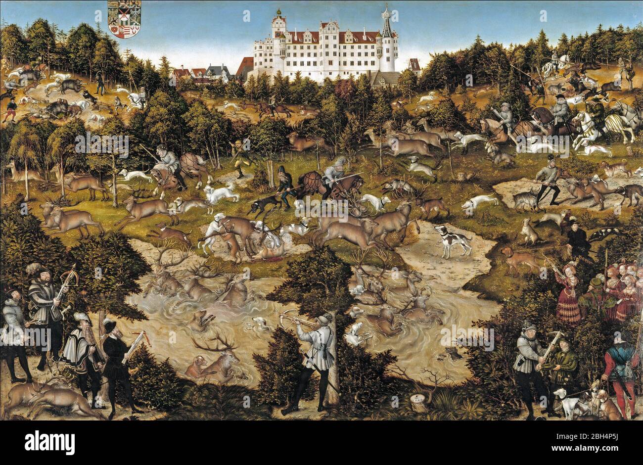Caccia in onore di Carlo V al Castello di Torgau - Lucas Cranach il Vecchio o Lucas Cranach il più giovane, circa 1544 Foto Stock