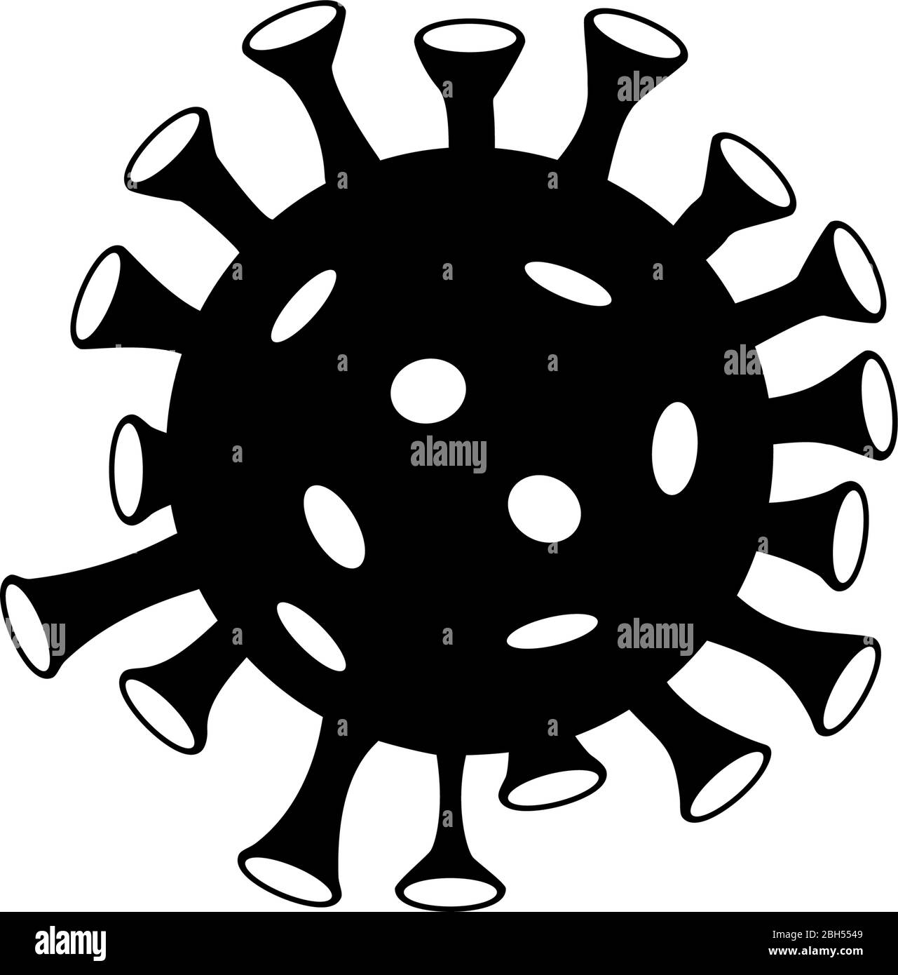 Icona vettore virus Corona. Covid-19 pandemic pathogen germe simbolo nero su sfondo bianco. Illustrazione Vettoriale