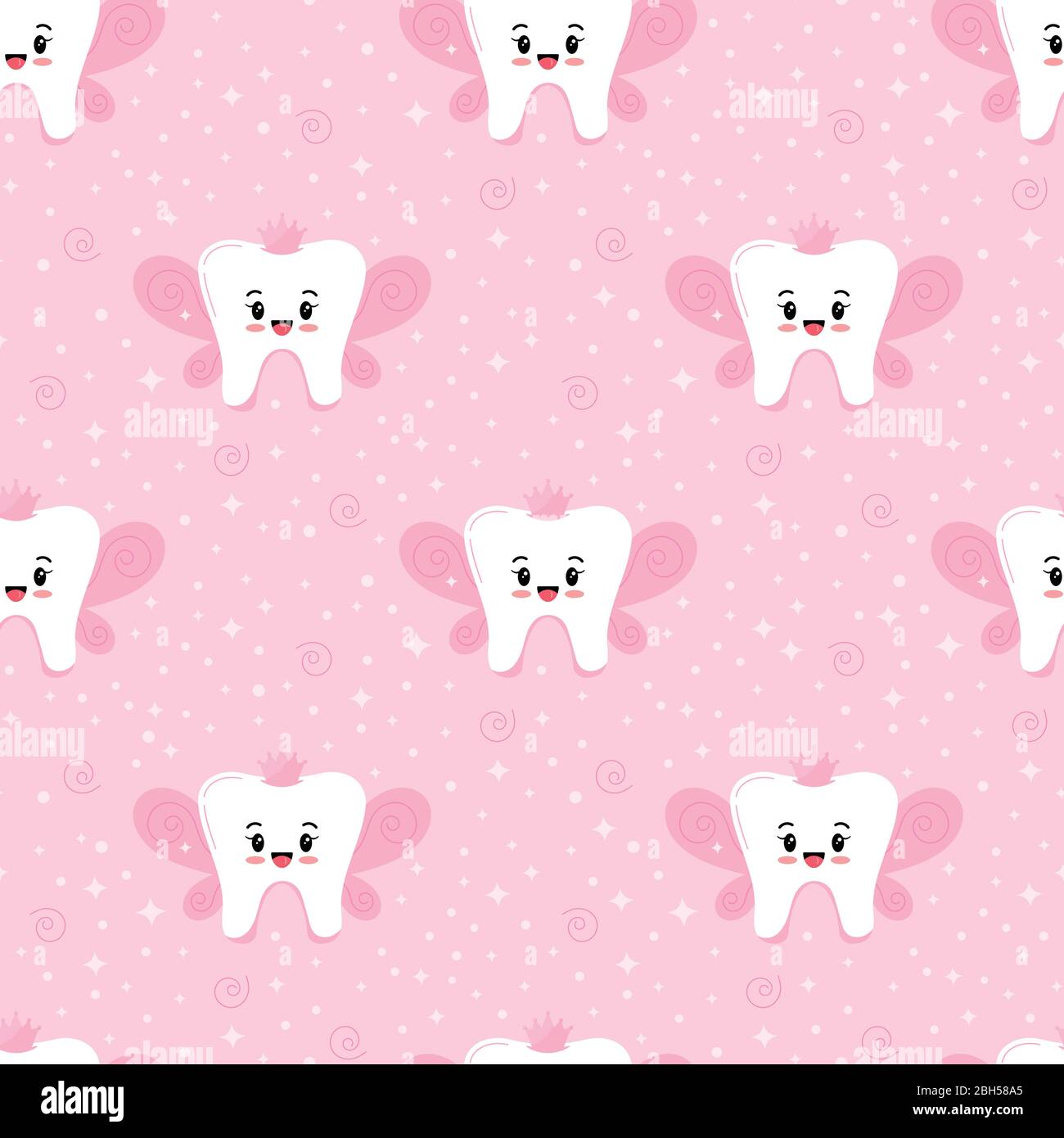 Motivo vettoriale cute Tooth Fairy senza cuciture. Illustrazione Vettoriale