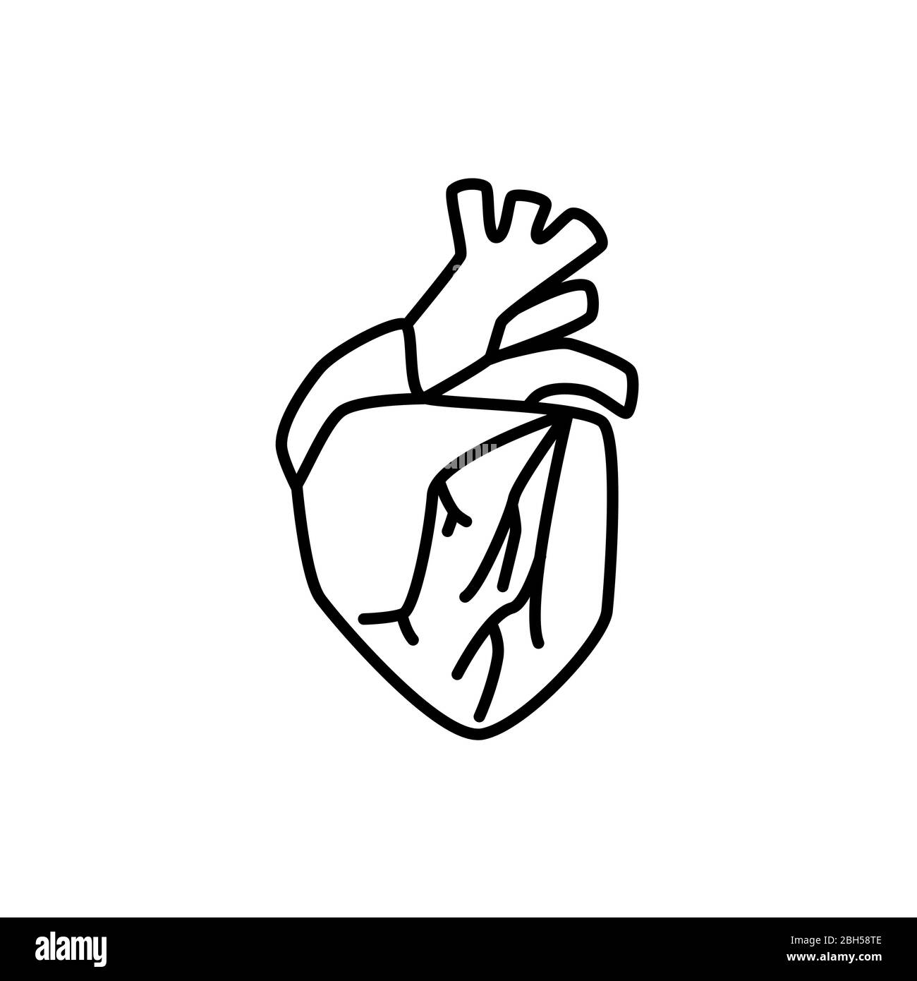 Segno del cuore umano. Icona vettore di linea semplice. Organo umano interno. Illustrazione Vettoriale