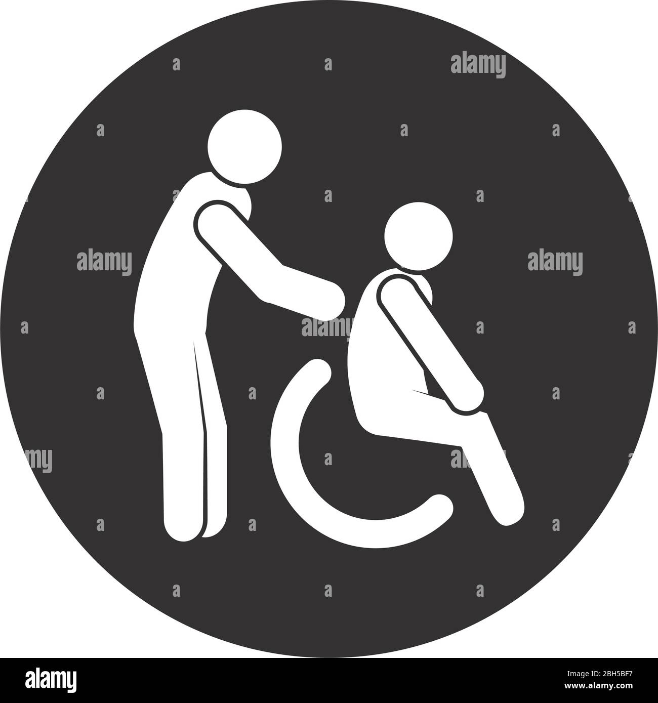 coronavirus e concetto di salute, l'uomo che aiuta una persona su sedia a rotelle su sfondo bianco, stile blocco, illustrazione vettoriale Illustrazione Vettoriale