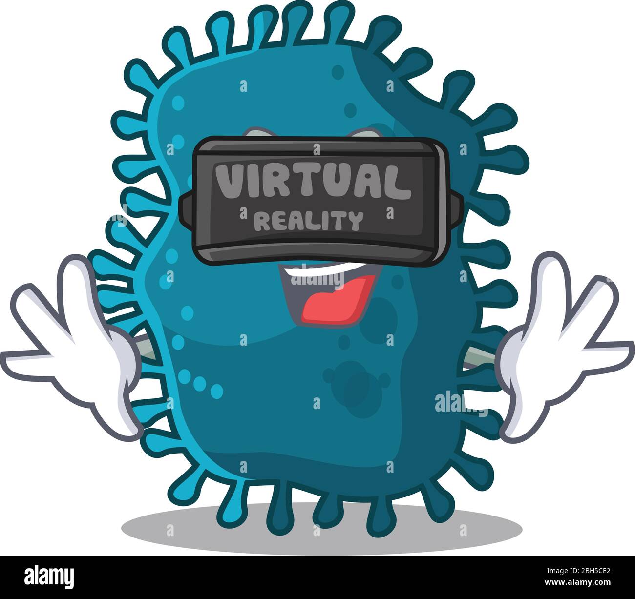 Stile di design con cartoni animati di clostridium con una moderna cuffia per realtà virtuale Illustrazione Vettoriale