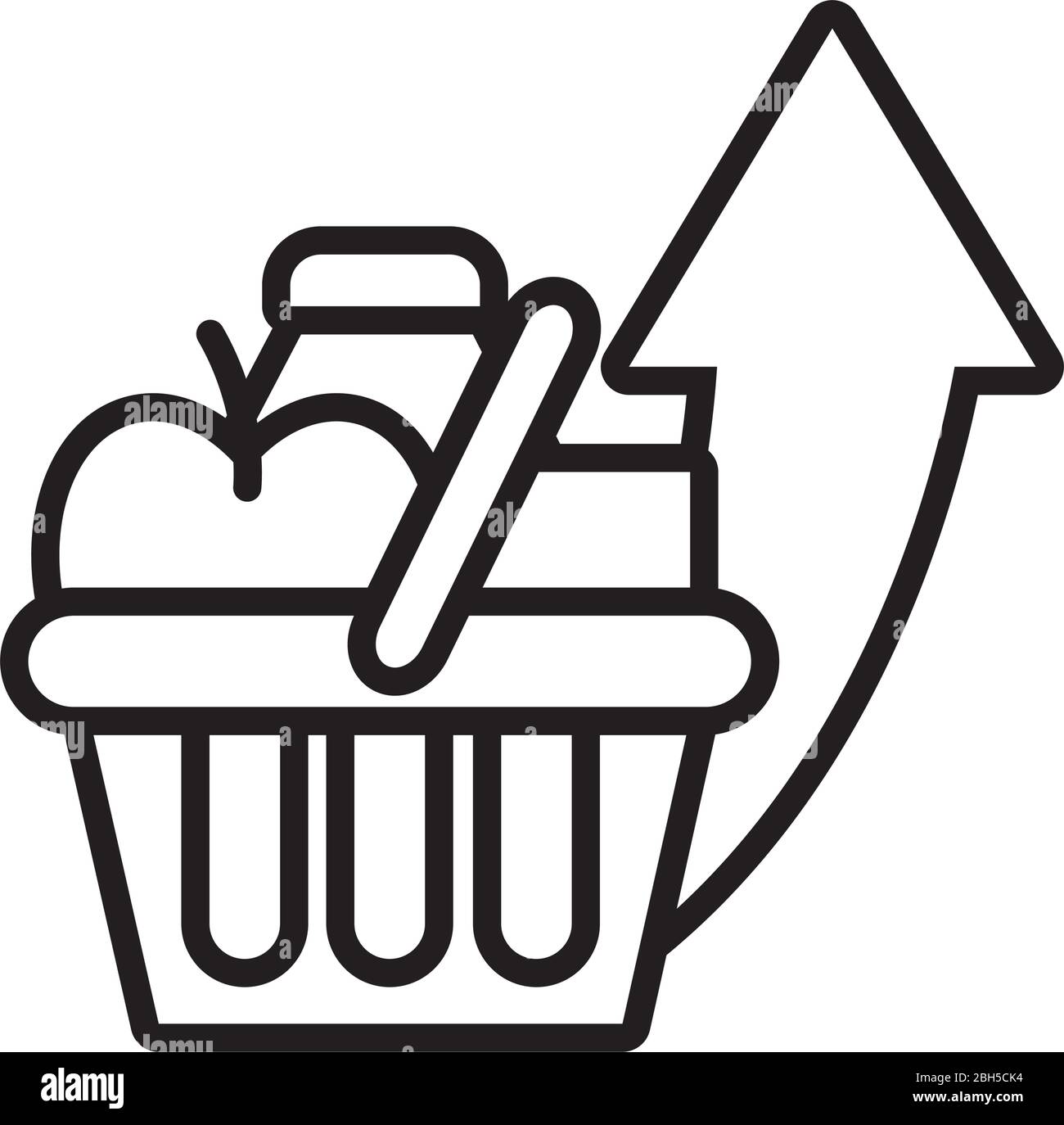 carrello con generi alimentari e stile freccia su line Illustrazione Vettoriale