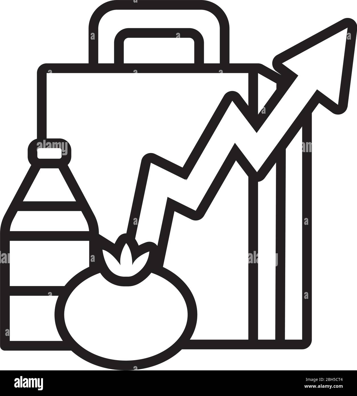borsa con freccia in su e stile linea di generi alimentari Illustrazione Vettoriale