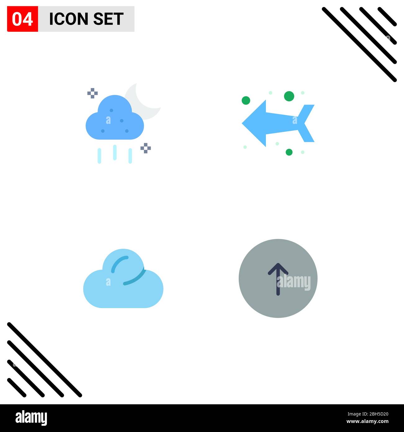 4 simboli di icone piatte universali di nuvola, overcast, meteo, direzione, elementi di progettazione vettoriale modificabili tramite browser Illustrazione Vettoriale