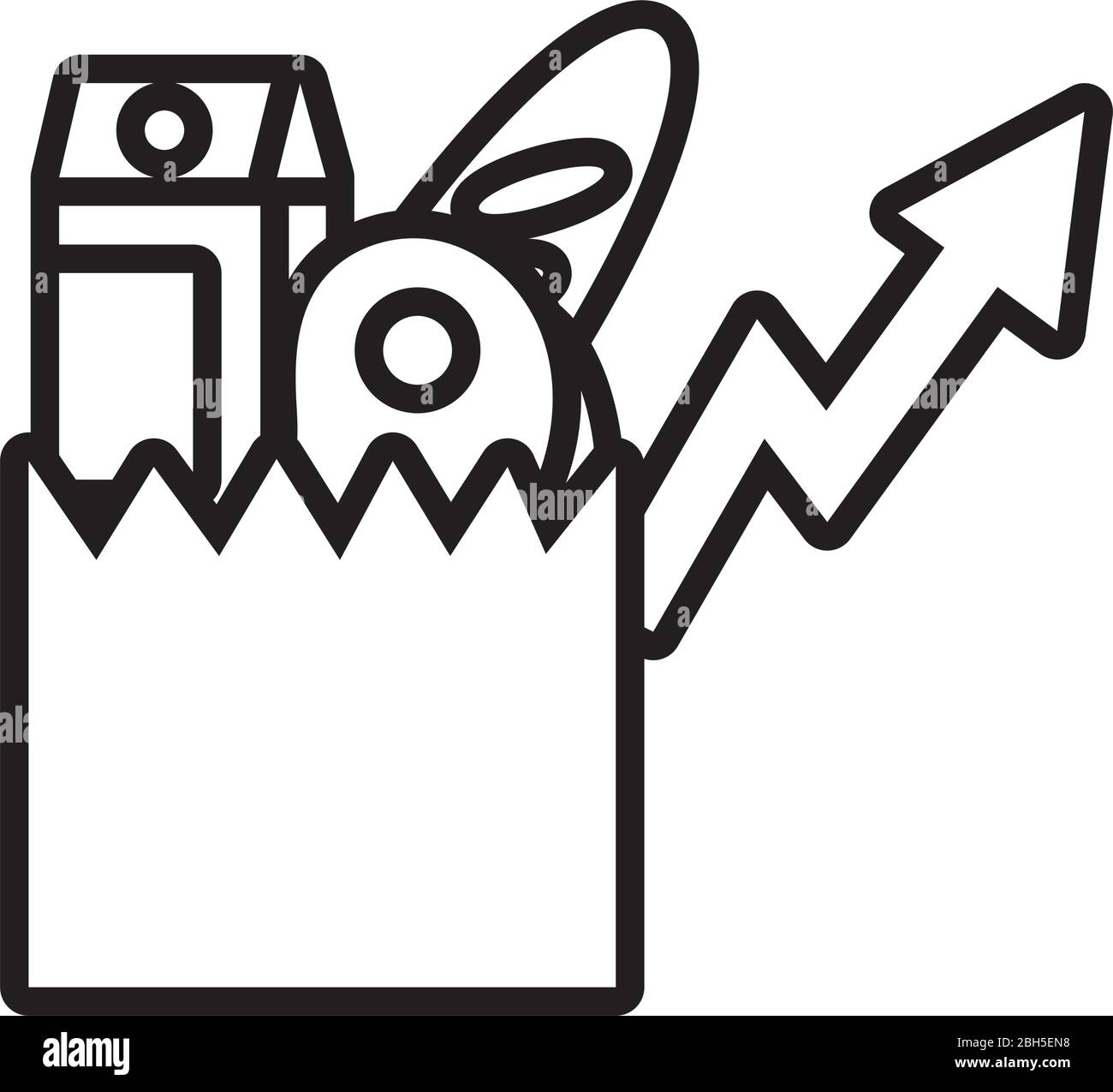 borsa con freccia in su e stile linea di generi alimentari Illustrazione Vettoriale