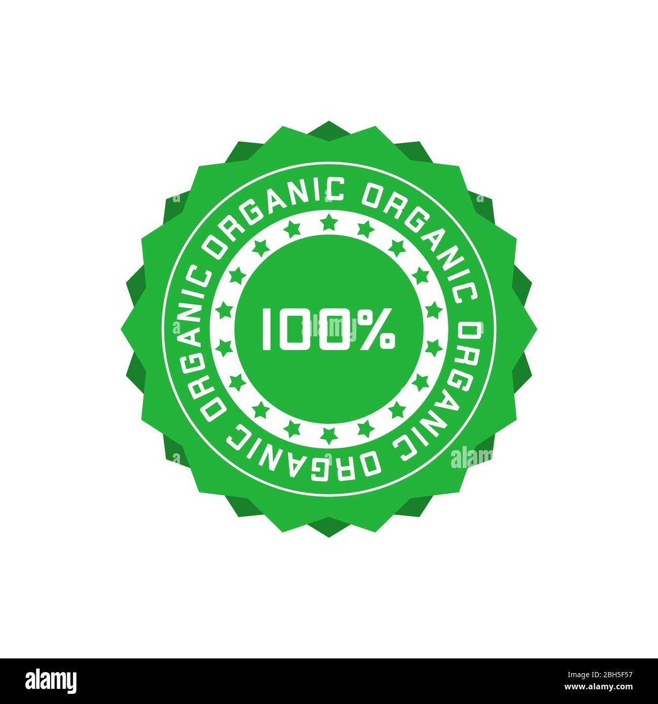 Badge organico 100% verde stella. Elemento di progettazione per il design del packaging e materiale promozionale. Illustrazione vettoriale. Illustrazione Vettoriale