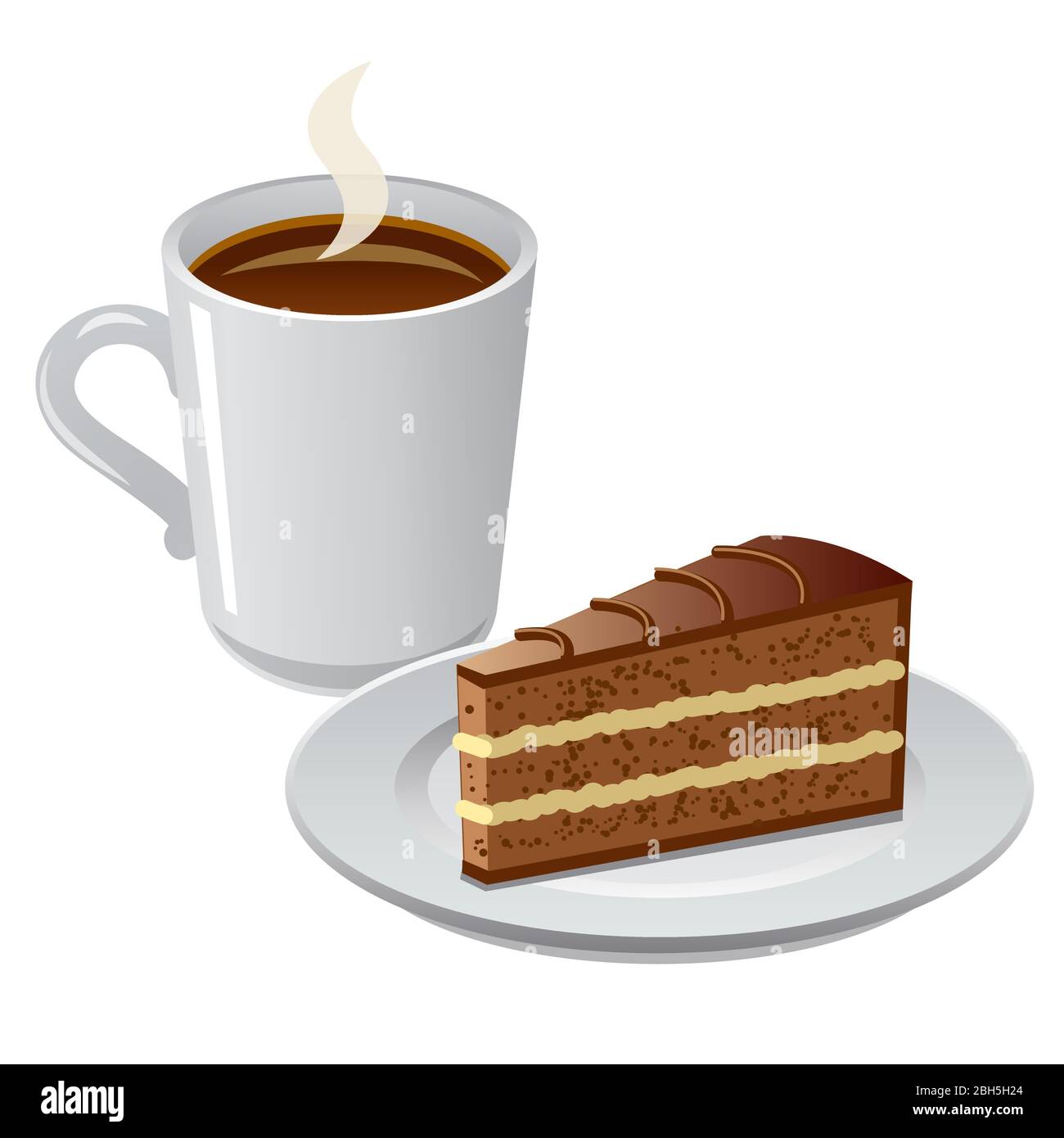 illustrazione della tazza di caffè con un pezzo di crostata sul piatto Illustrazione Vettoriale
