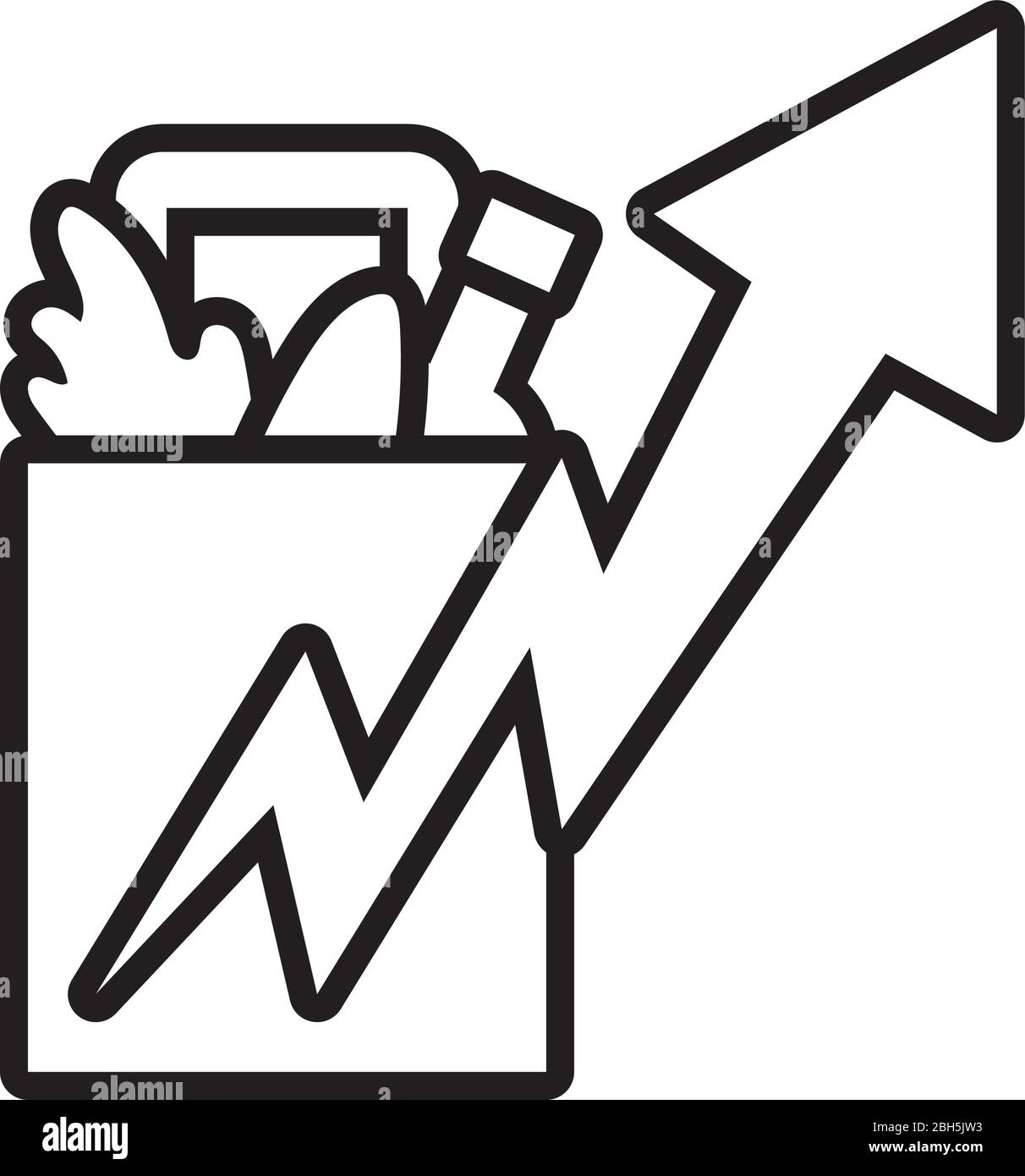 borsa con freccia in su e stile linea di generi alimentari Illustrazione Vettoriale