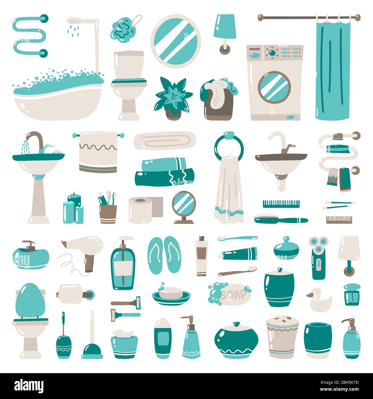 Accessori per il bagno. Articoli per il lavaggio. Illustrazione vettoriale su sfondo bianco Illustrazione Vettoriale