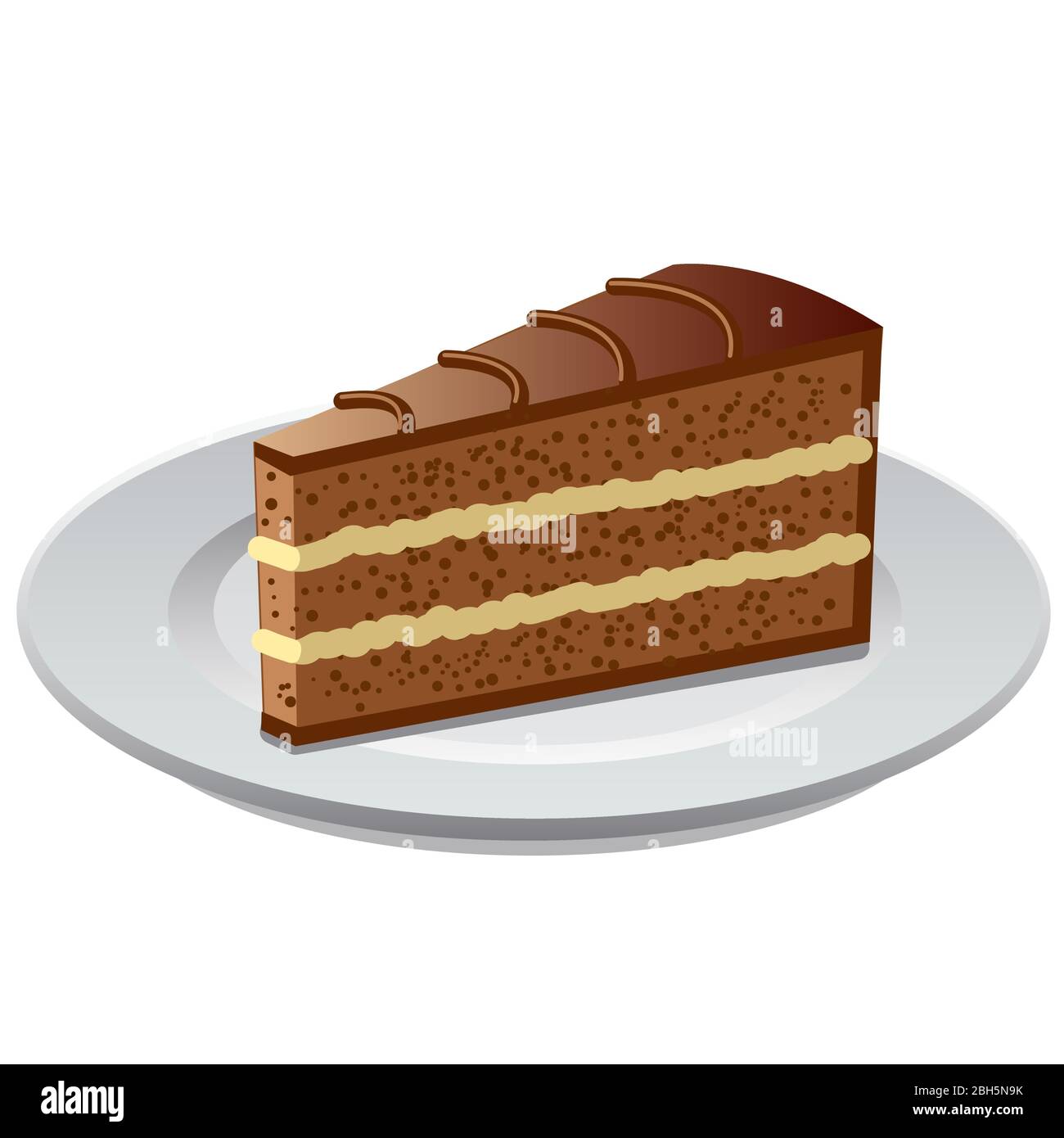 illustrazione del pezzo della crostata di cioccolato al bisquit sul piatto Illustrazione Vettoriale