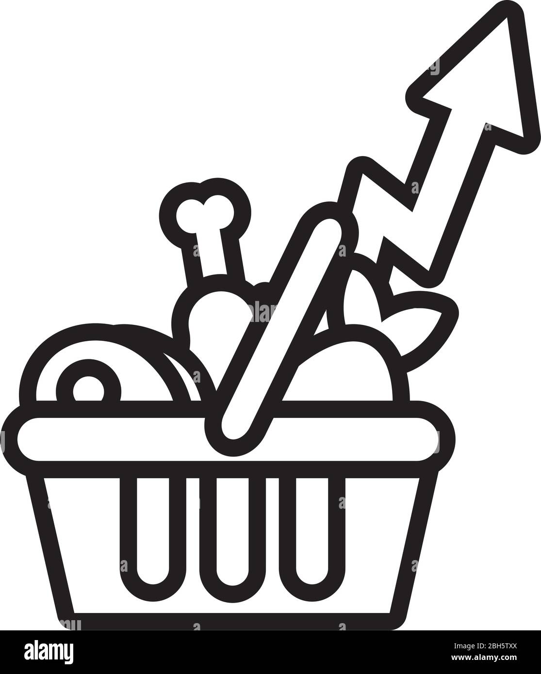 carrello con generi alimentari e stile freccia su line Illustrazione Vettoriale