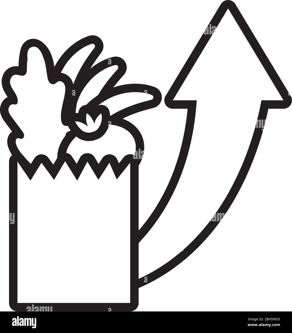 borsa con freccia in su e stile linea di generi alimentari Illustrazione Vettoriale