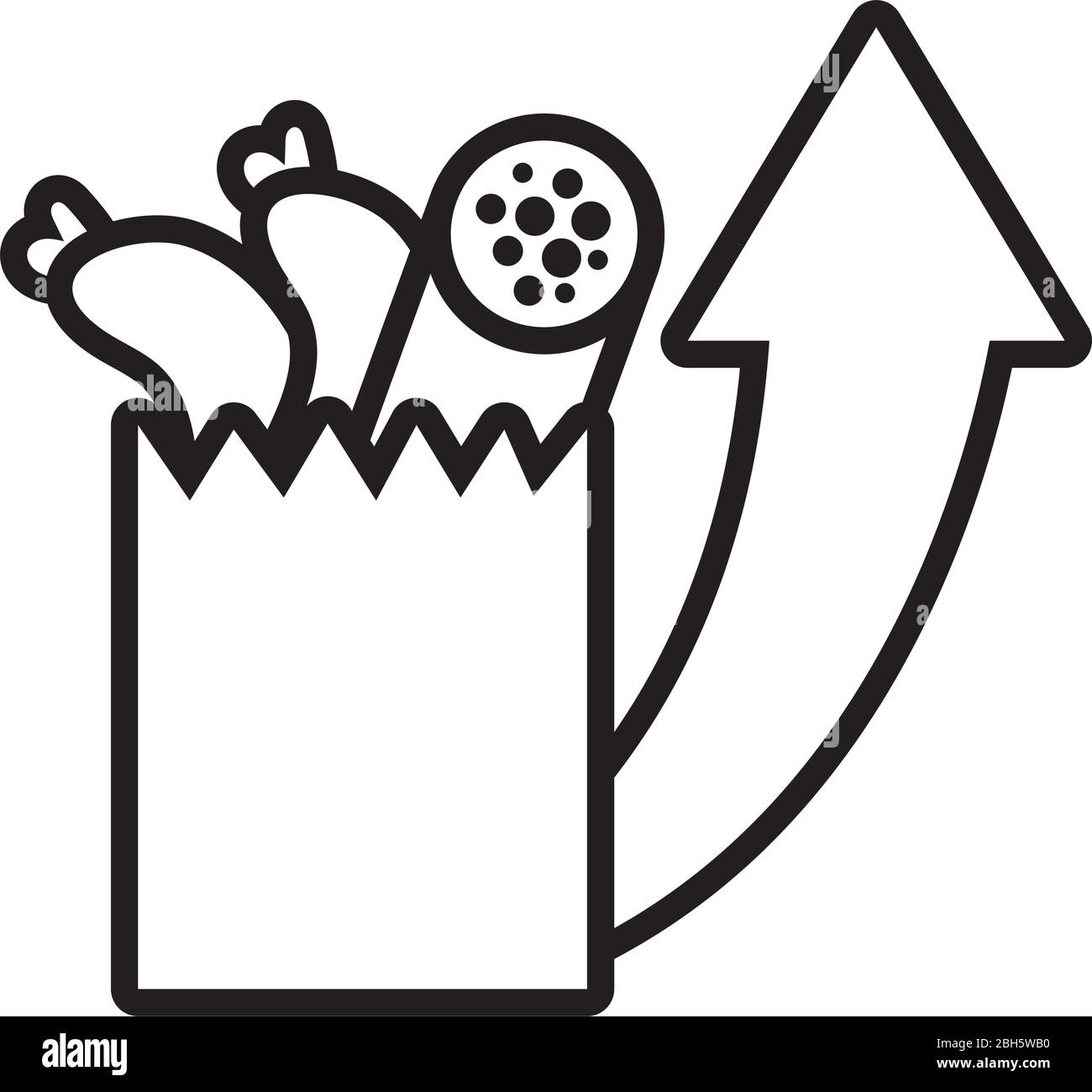 borsa con freccia in su e stile linea di generi alimentari Illustrazione Vettoriale