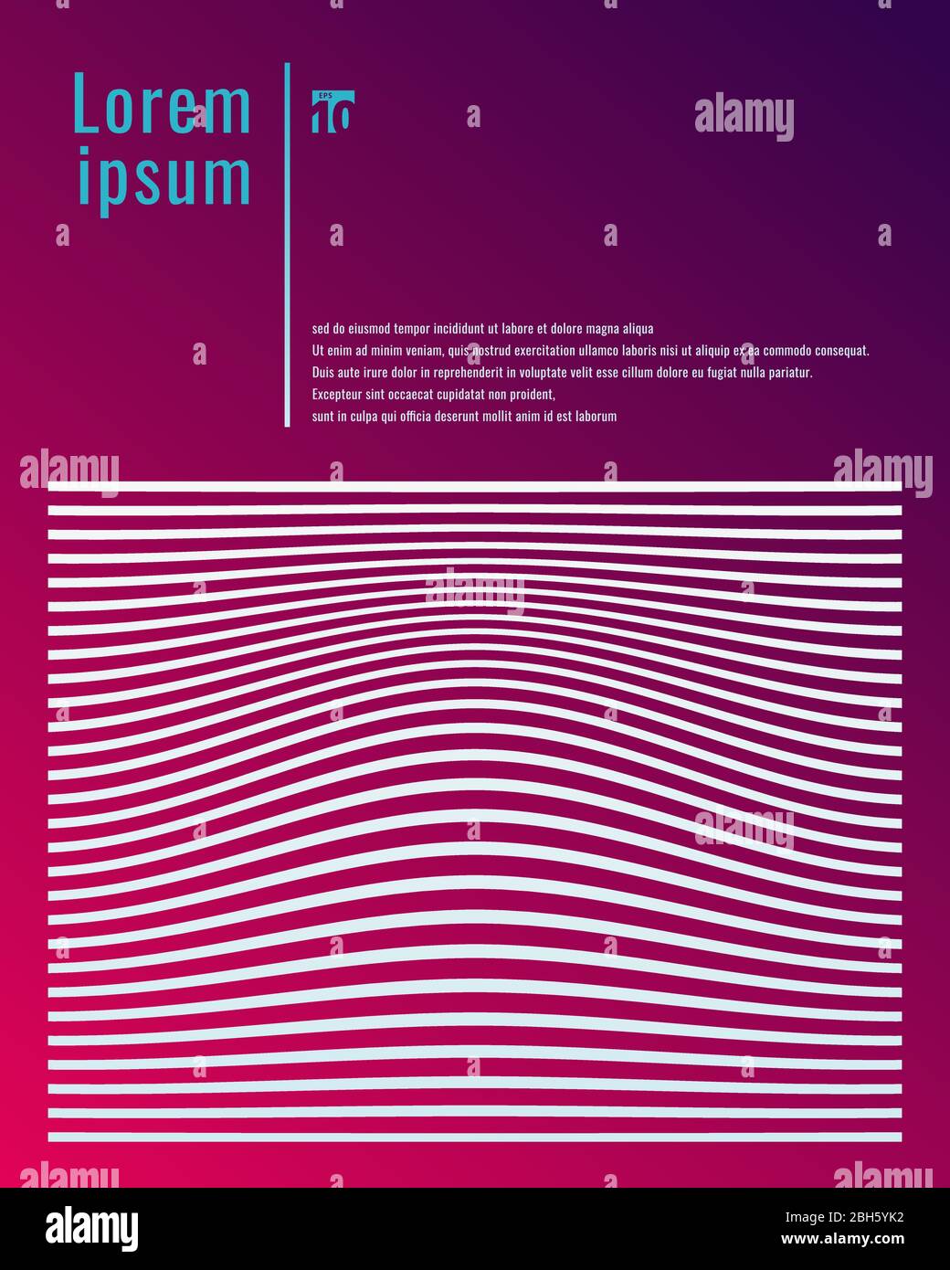 Poster modello disegno linee bianche strisce e motivo onda su sfondo colore sfumatura rosa e viola con spazio per il testo. Illustrazione vettoriale Illustrazione Vettoriale
