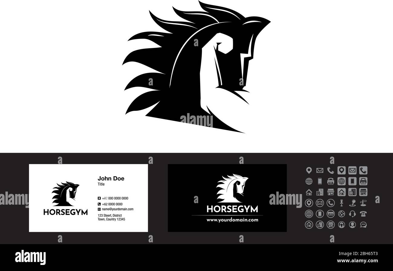 Cavallo nero con logo palestra - vettore di disegno biglietti da visita Illustrazione Vettoriale