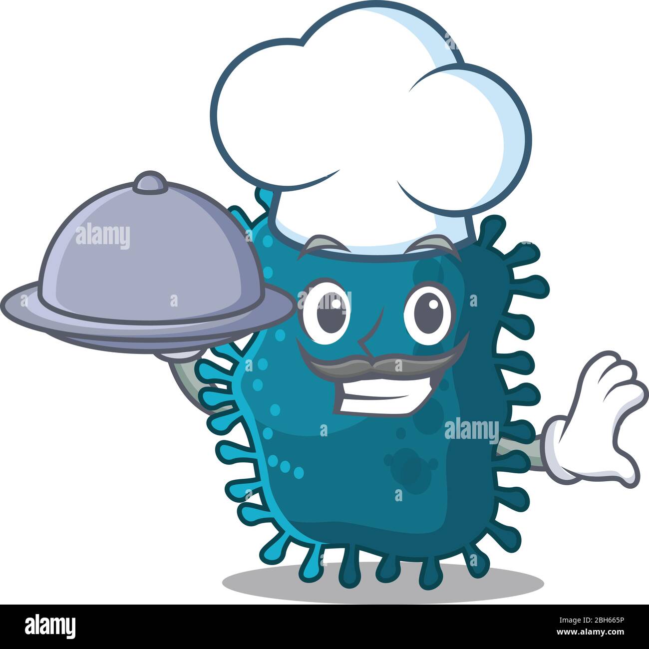 Il personaggio dello chef Clostridium, che serve cibo su vassoio Illustrazione Vettoriale