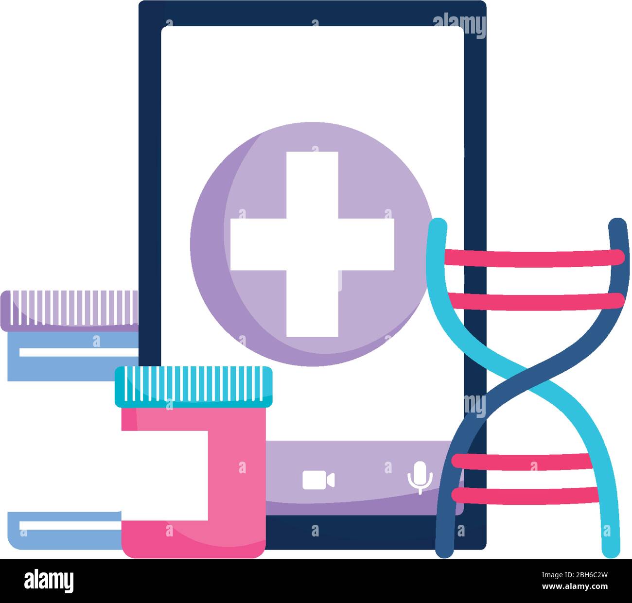 Smartphone con cross dna e vasi medici progettazione di Medical Care Health Emergency Aid esame clinico e tema di assistenza illustrazione vettoriale Illustrazione Vettoriale