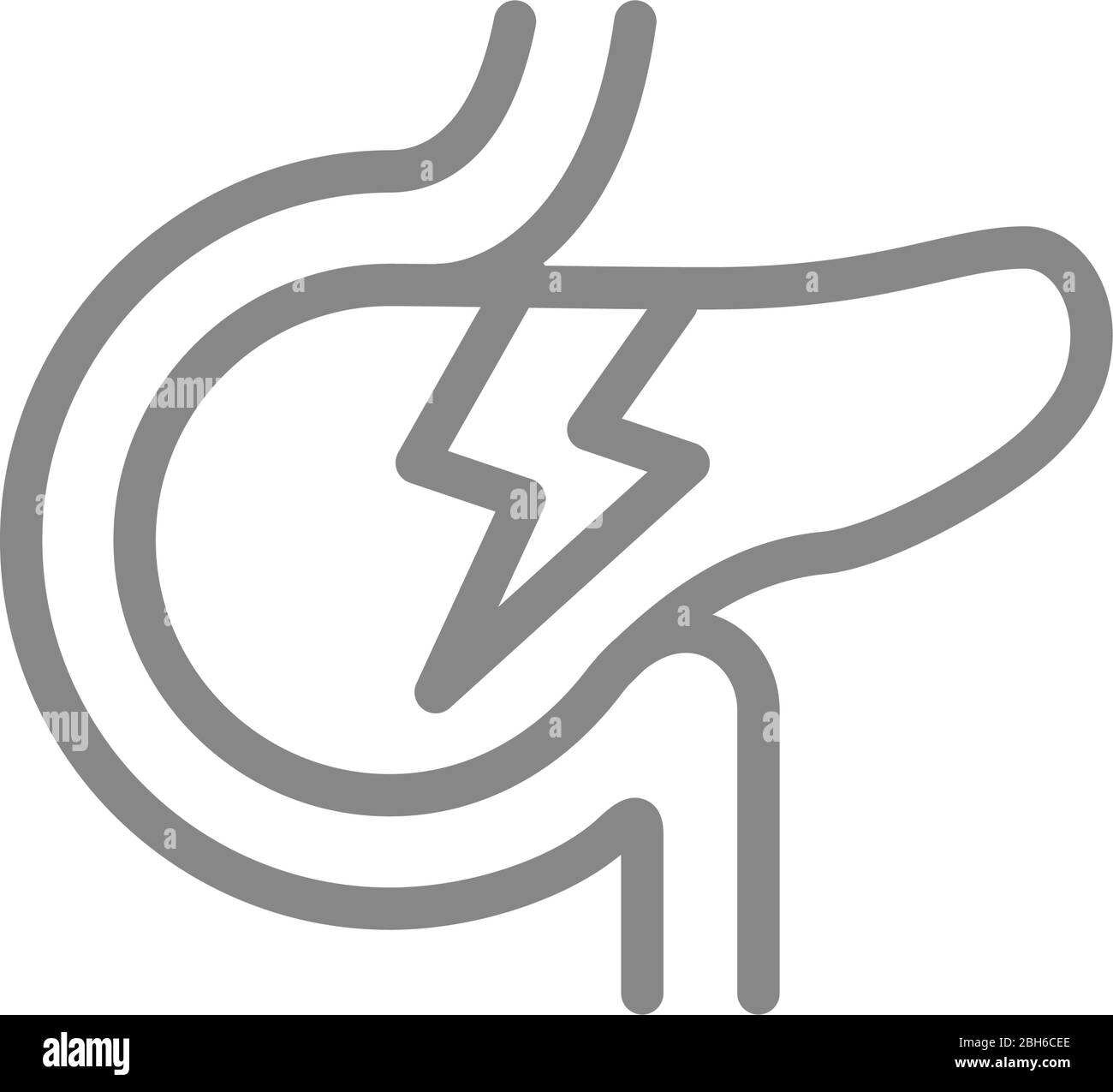 Icona del pancreas con linea del dolore acuto. Pericolo di organi umani, digestivi e simbolo del sistema endocrino Illustrazione Vettoriale