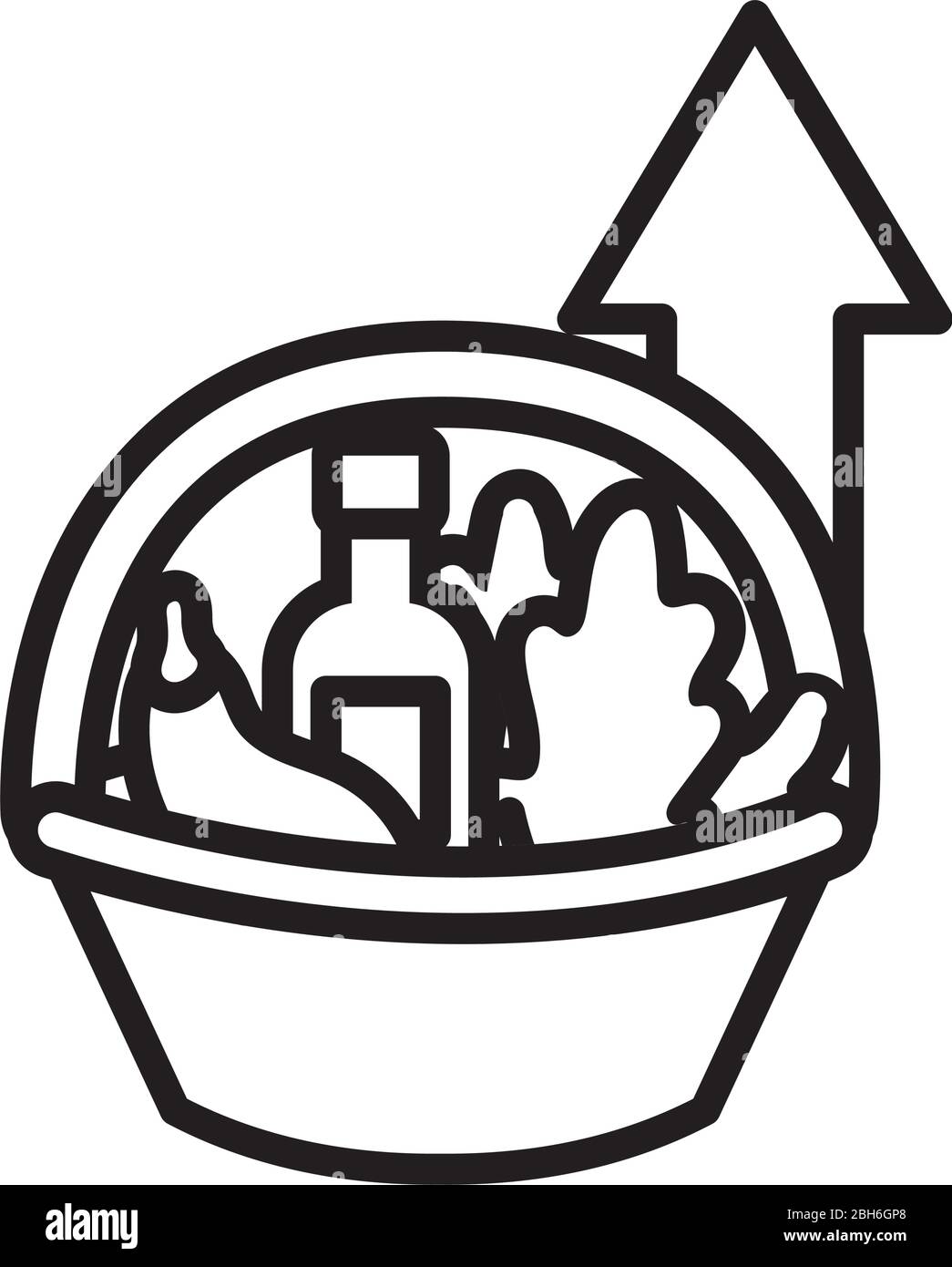 carrello con generi alimentari e stile freccia su line Illustrazione Vettoriale