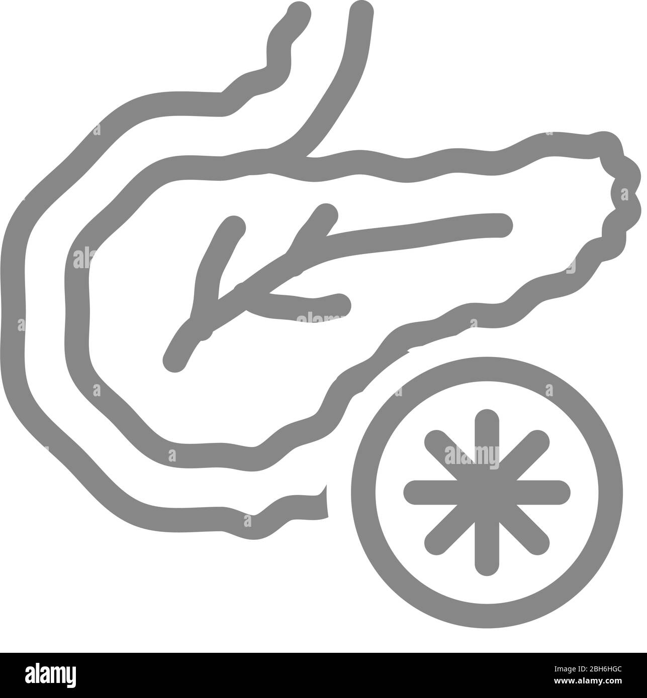 Icona della linea di malattia del pancreas. Pancreatite acuta, simbolo di necrosi pancreatica Illustrazione Vettoriale