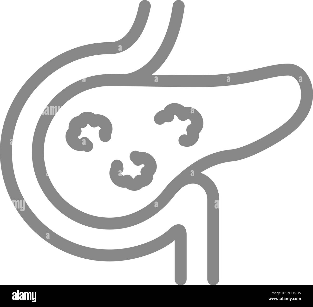 Icona del pancreas con linea tumori. Simbolo del cancro pancreatico, della malattia del sistema digerente ed endocrino Illustrazione Vettoriale