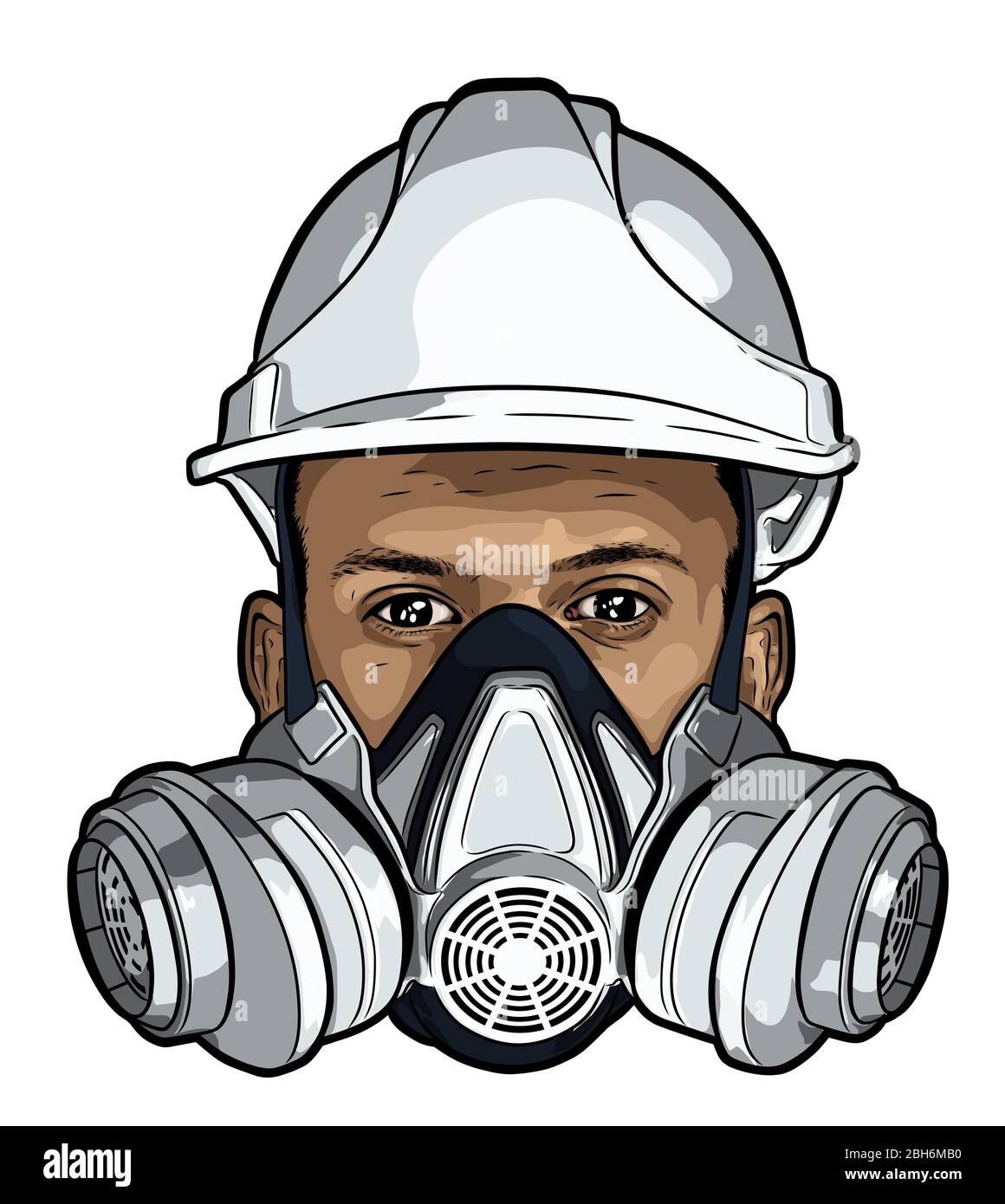 Volto umano con maschera a gas e di elmetto disegno vettoriale Illustrazione Vettoriale