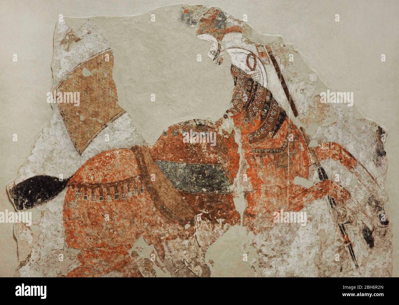 Affresco raffigurante San Mercurio a cavallo. Dettaglio. Dal portico d'ingresso, Cattedrale di Faras (Sudan). Faras Gallery. Museo Nazionale. Varsavia. Polonia. Foto Stock
