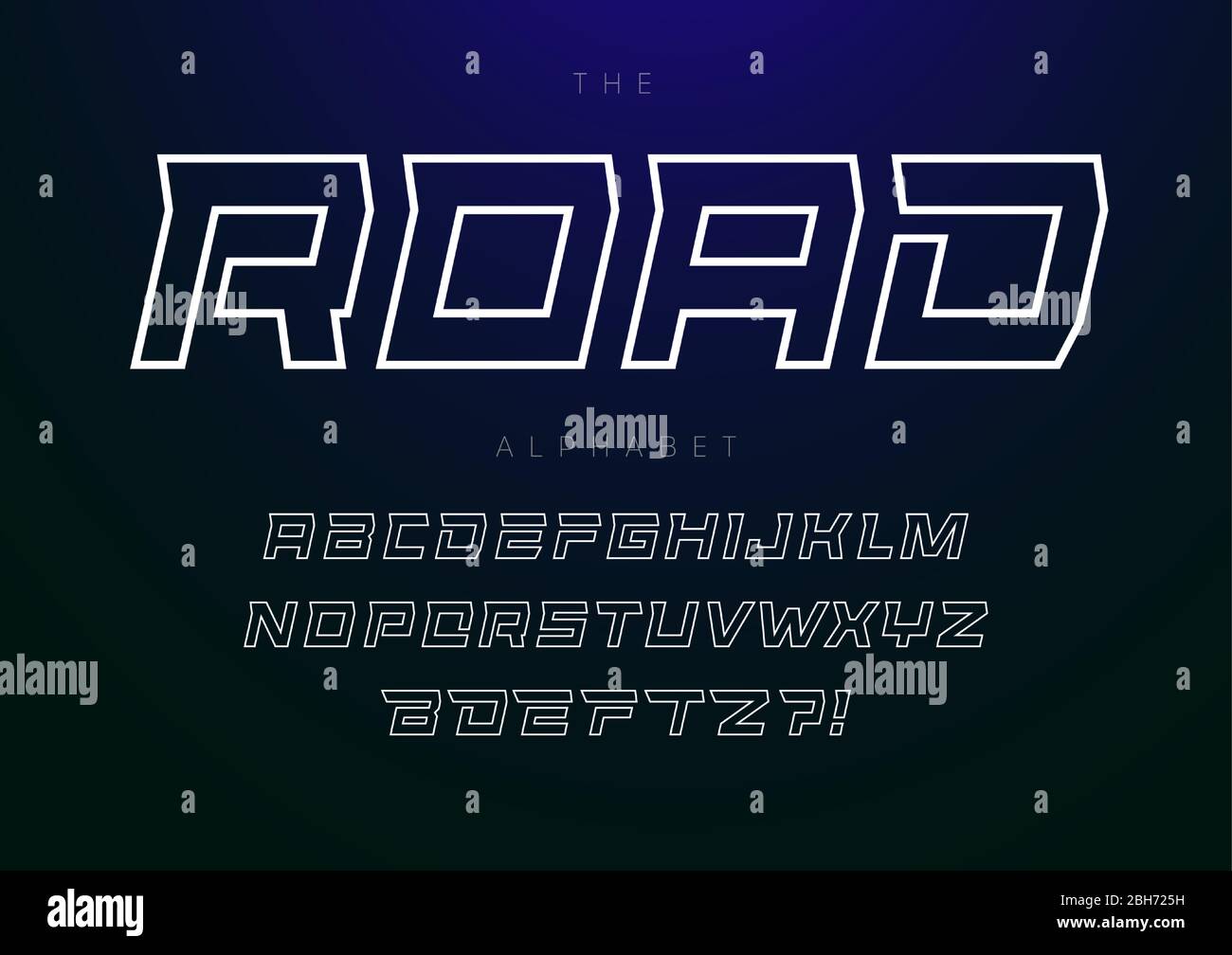 Linee di contorno impostate con lettere. Alfabeto di stile lineare Gemetric. Carattere corsivo grassetto per tecnologia, progettazione di giochi per computer, corsa e automotive, logo, titolo Illustrazione Vettoriale