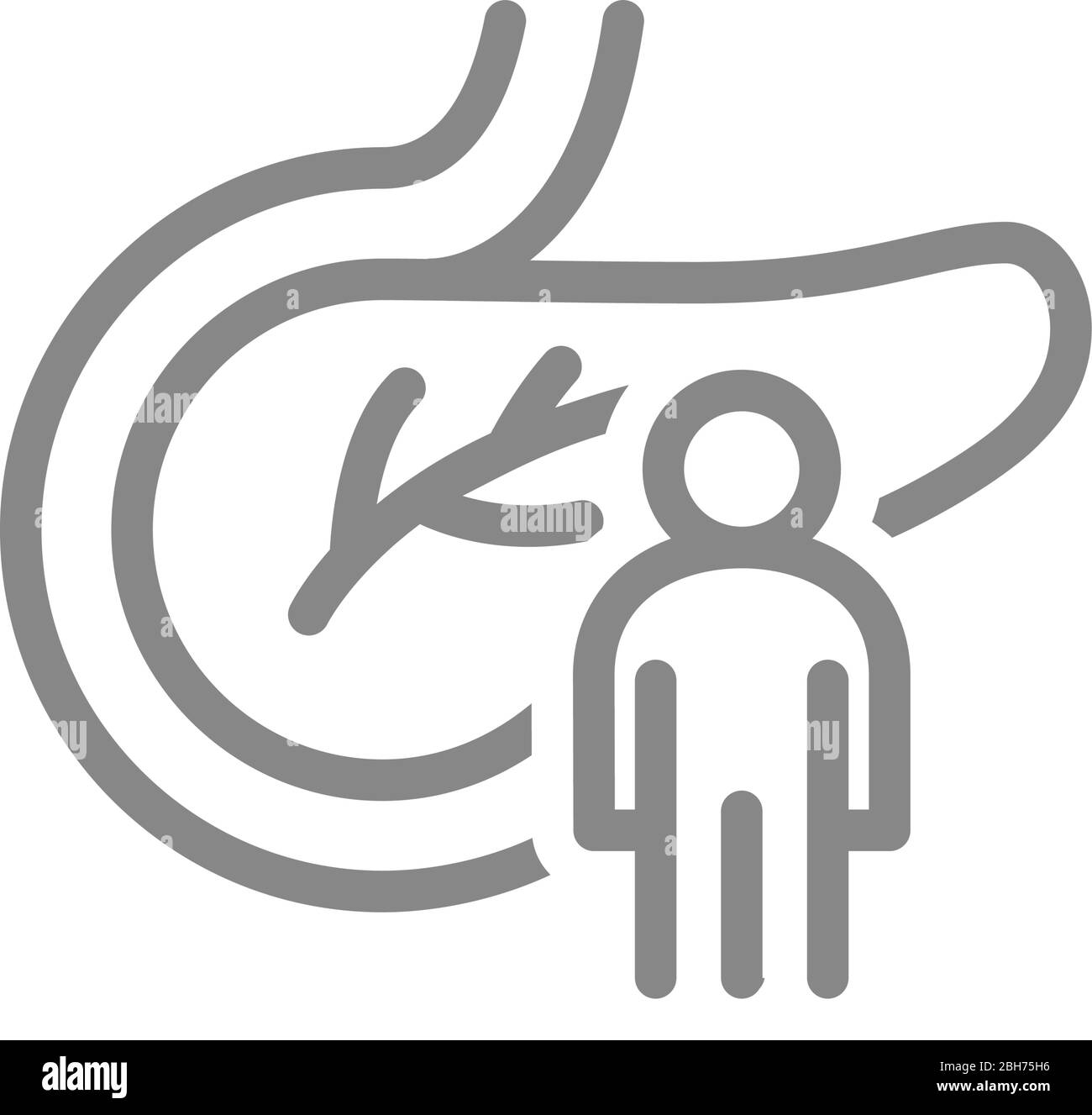 Pancreas con icona della linea di uomo. Simbolo del sistema digerente ed endocrino umano Illustrazione Vettoriale