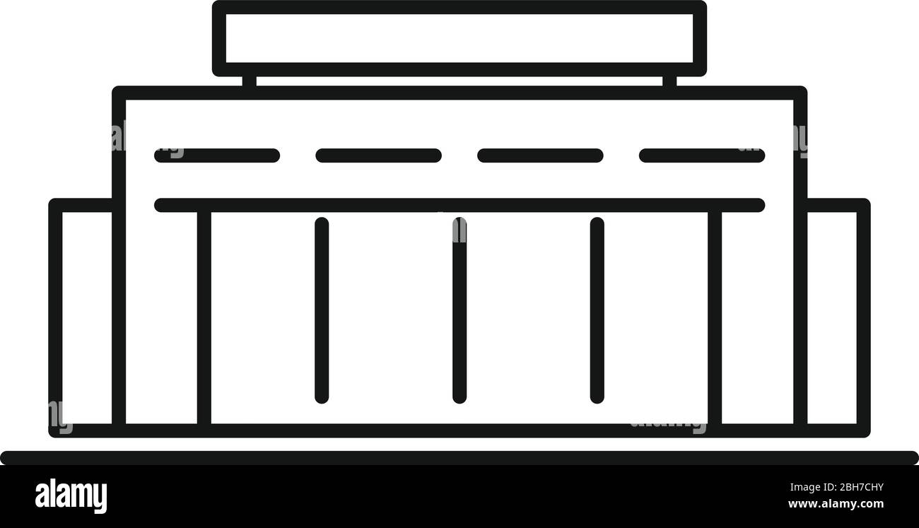 Icona del centro esposizioni stradale. Contorno stradale centro espositivo icona vettoriale per web design isolato su sfondo bianco Illustrazione Vettoriale
