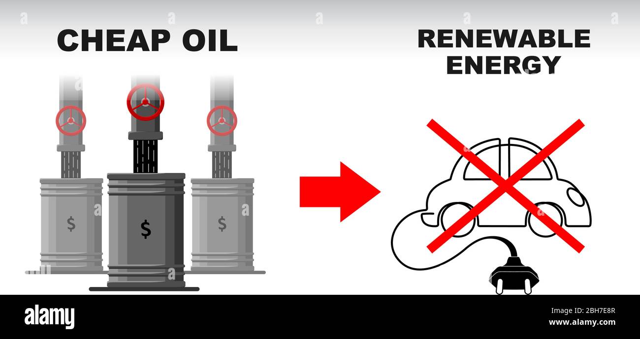 l'olio a basso costo riduce il consumo di energia rinnovabile. Le fonti energetiche alternative non sono richieste. Illustrazione Vettoriale