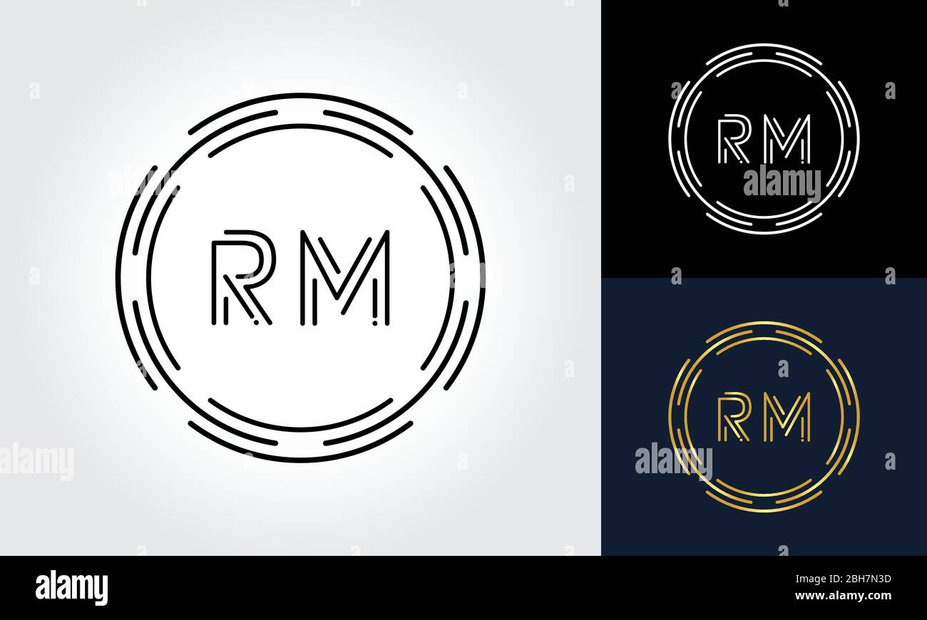Lettera iniziale RM Logo Template vettoriale di tipografia creativa. Lettera astratta digitale RM Logo Design Illustrazione Vettoriale