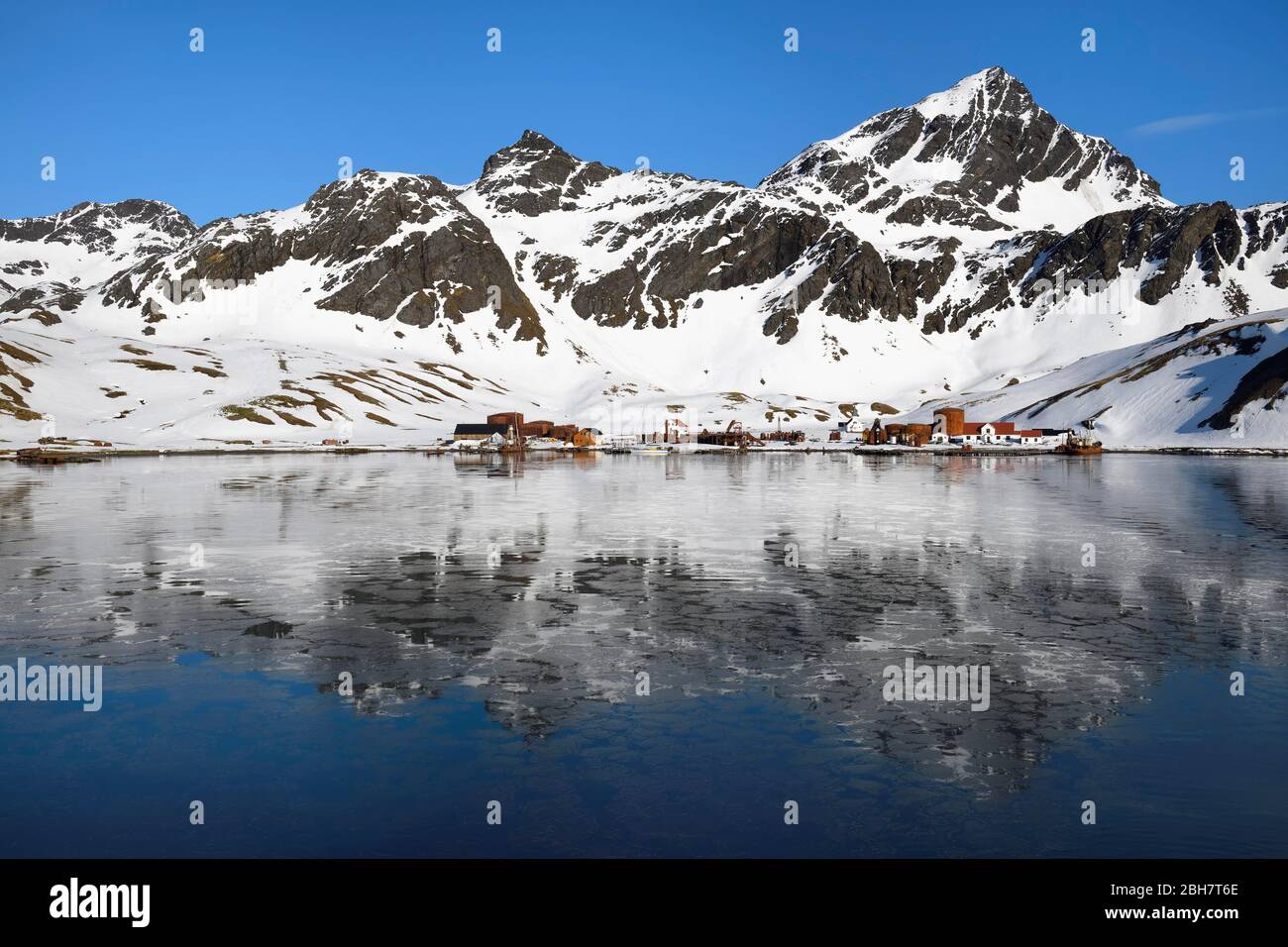 Ex stazione di caccia alle balene Grytviken, King Edward Cove, Georgia del Sud, Georgia del Sud e Isole Sandwich, Antartide Foto Stock